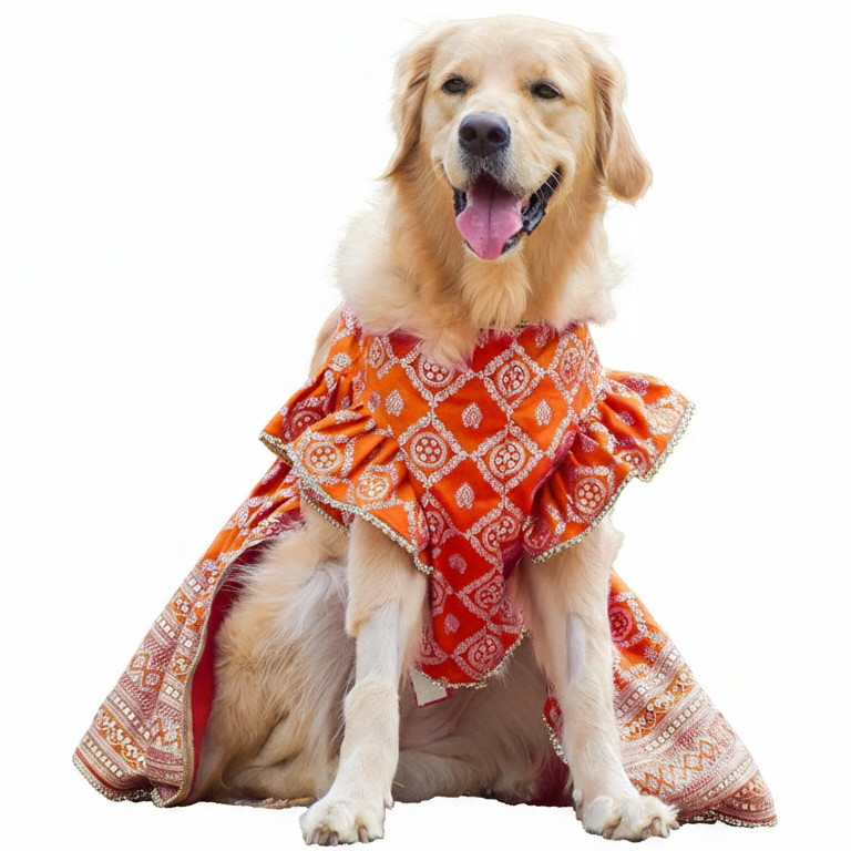 Vibrant Orange Dog Lehenga Choli Dress - Wedding Outfit